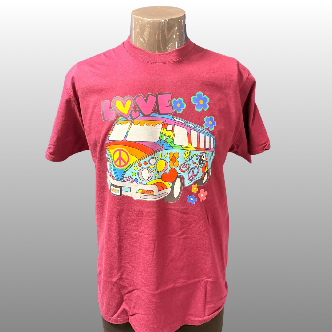 Love Hippie Bus T-shirt – Retro Festival Shirt met Peace & Flowers (Unisex)