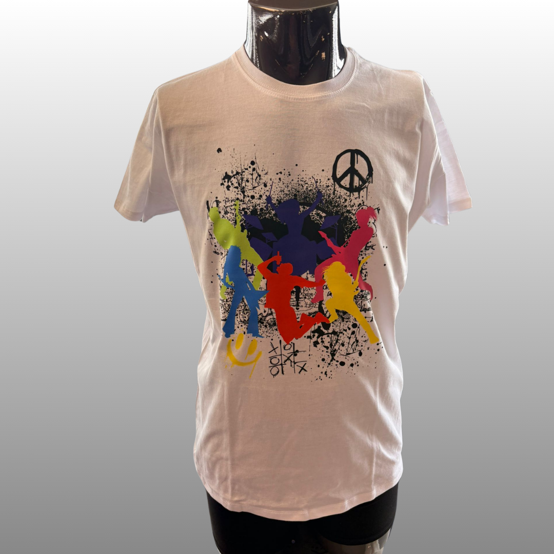 Rock & Peace T-shirt – Artistiek Festival Shirt met Kleurrijke Print (Unisex)