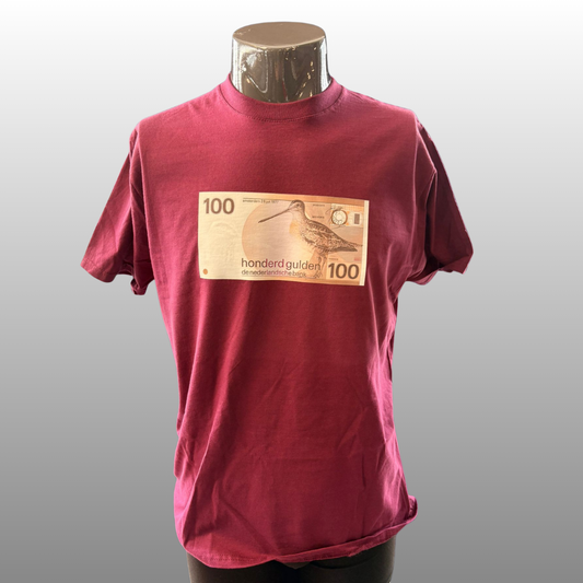100 Gulden T-shirt – Bordeaux Rood (Vintage Geld Print) MAAT M