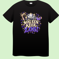 Zwart T-shirt met print Nog één keer los! met discobal, champagne, cocktail en confetti in paars en goud