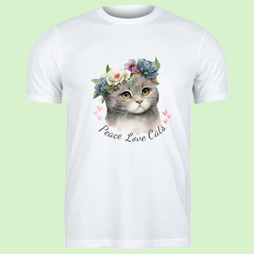 Peace Love Cats – Kat met Bloemenkrans T-shirt