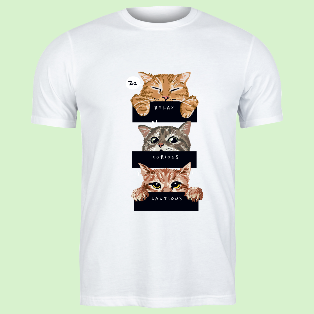 Relax, Curious, Cautious – Drie Katten T-shirt