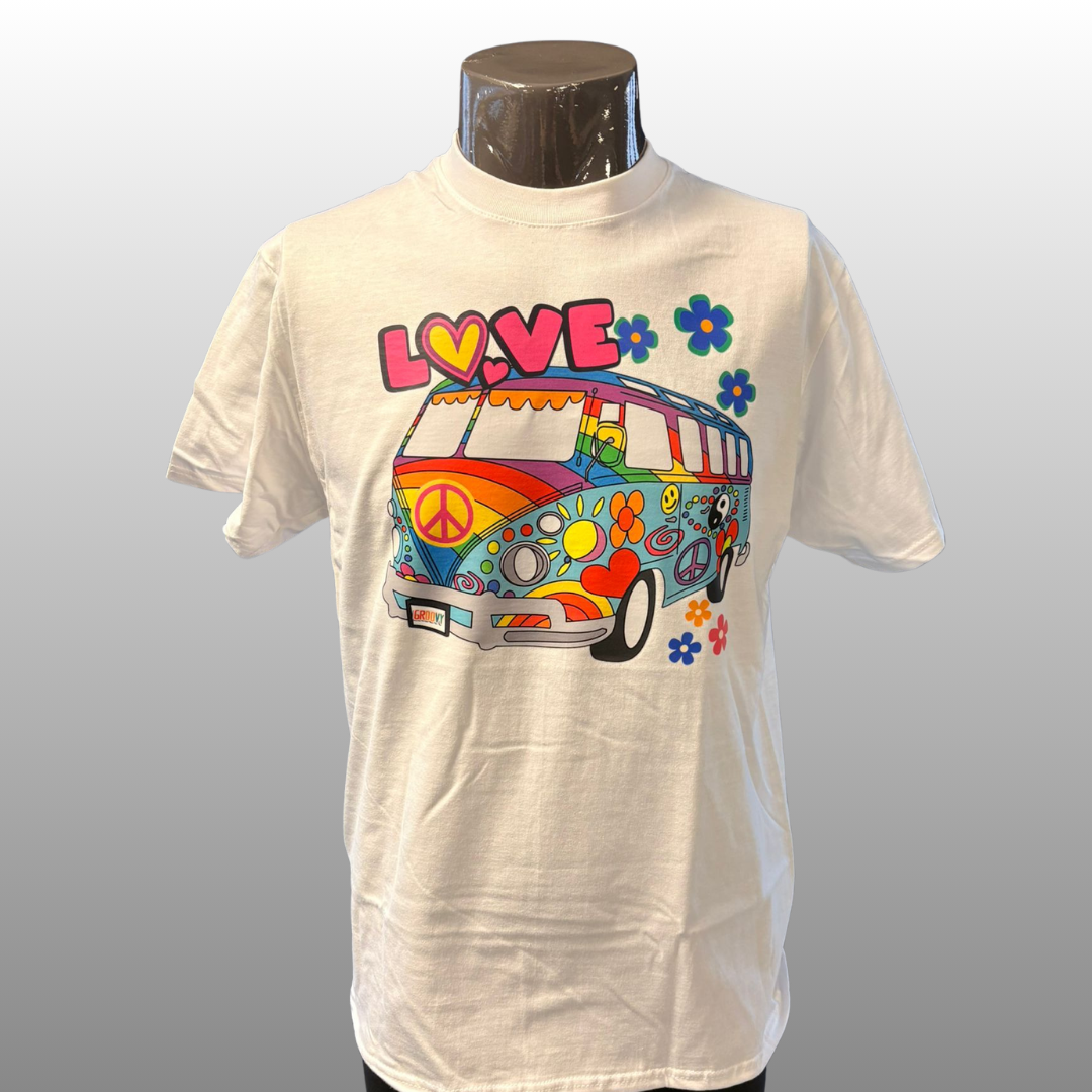 Love Hippie Bus T-shirt – Retro Festival Shirt met Peace & Flowers (Unisex)