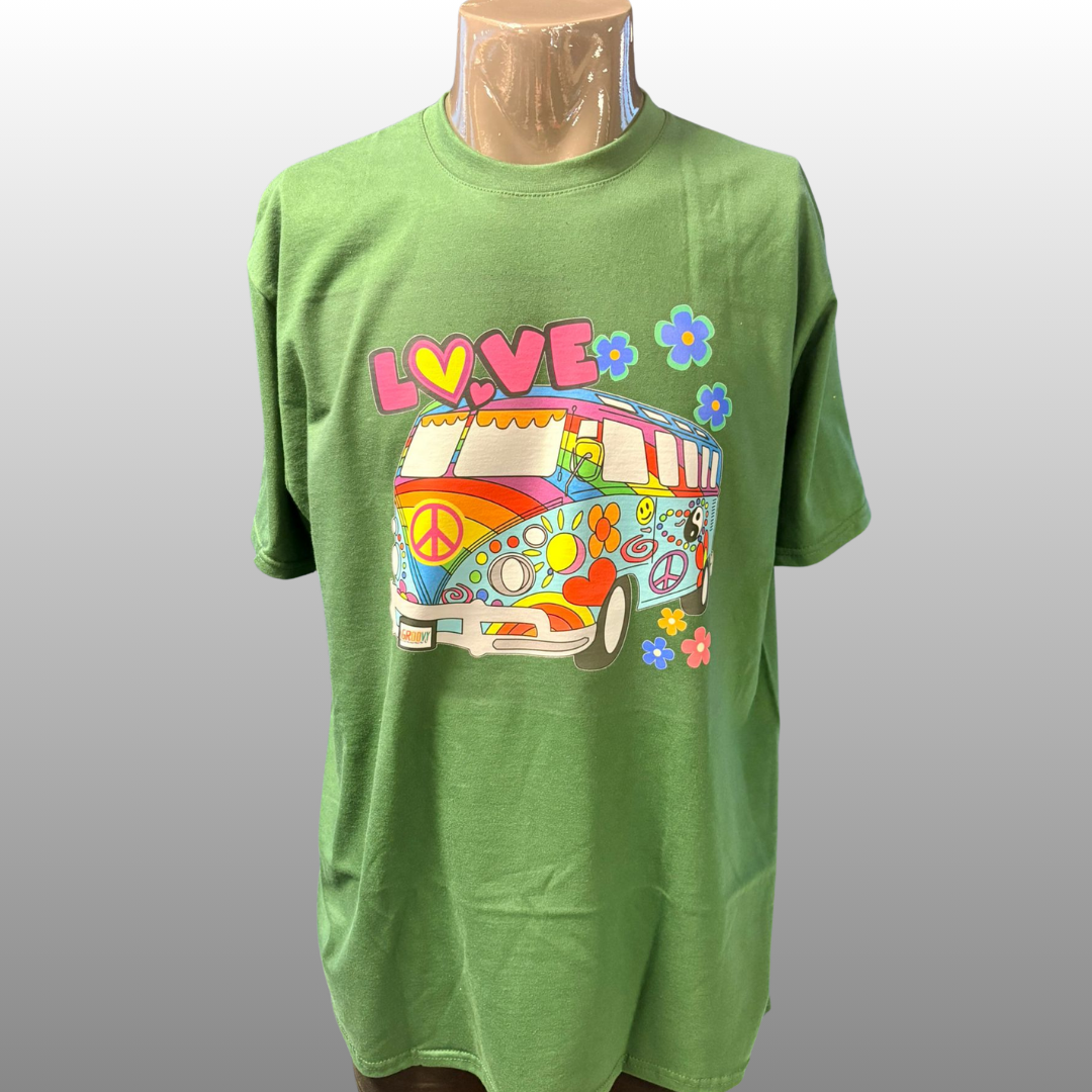 Love Hippie Bus T-shirt – Retro Festival Shirt met Peace & Flowers (Unisex)