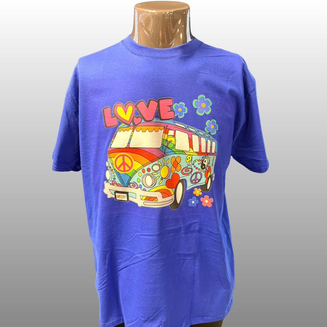 Love Hippie Bus T-shirt – Retro Festival Shirt met Peace & Flowers (Unisex)