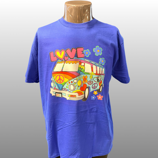 Love Hippie Bus T-shirt – Retro Festival Shirt met Peace & Flowers (Unisex)