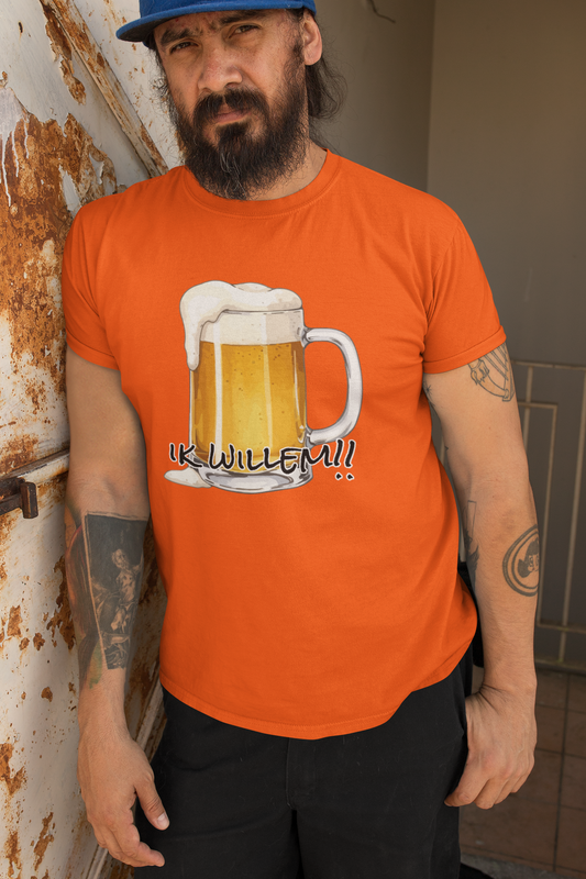 Kadookuz & So T-shirt “Ik Willem!!” – Oranje – Bier Humor Shirt – Unisex