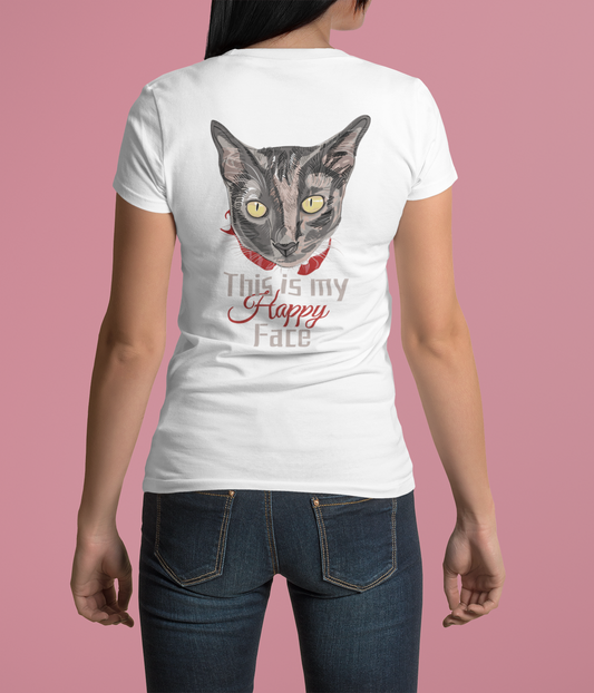 Kadookuz & So T-shirt “This Is My Happy Face” Kat – Wit – Katten Humor Shirt – Unisex