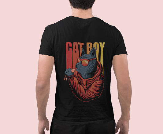 Kadookuz & So T-shirt “Cat Boy” – Zwart – Retro Katten Shirt – Unisex