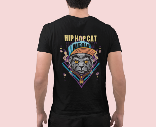 Kadookuz & So T-shirt “Hip Hop Cat – Meow” – Zwart – Urban Katten Shirt – Unisex