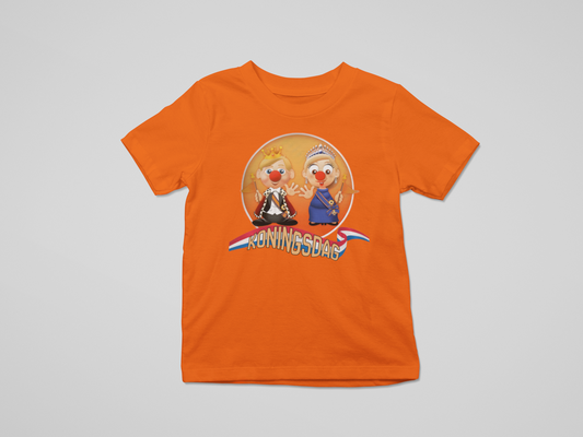 Koningsdag kinder T-shirt – koning en koningin feestshirt oranje
