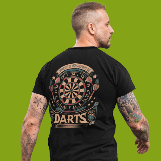 Dartshirt – “There Is No Crying In Darts” – Zwart – Stoer Heren Dart Shirt – Backprint