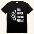 Aim. Shoot. Swear. Repeat. – Grappig Darts T-shirt