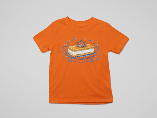 Koningsdag tompouce T-shirt – oranje feestshirt met tompouce en kroon