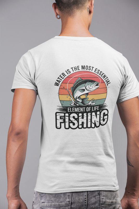 Kadookuz & So T-shirt “Fishing – Water Is The Most Essential Element Of Life” – Wit – Vintage Visser Shirt – Unisex
