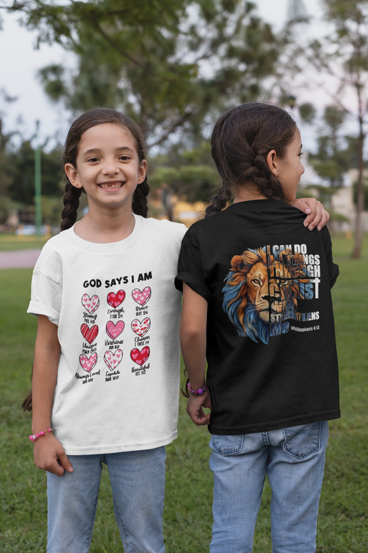 God Says I Am kinder T-shirt – christelijke hartjes print